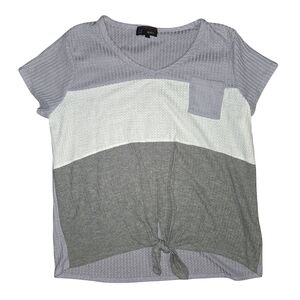 B Famous Womens Colorblock Tied Front Blouse